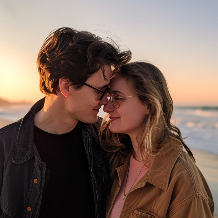 A loving couple cuddling by the sea | Source: Midjourney