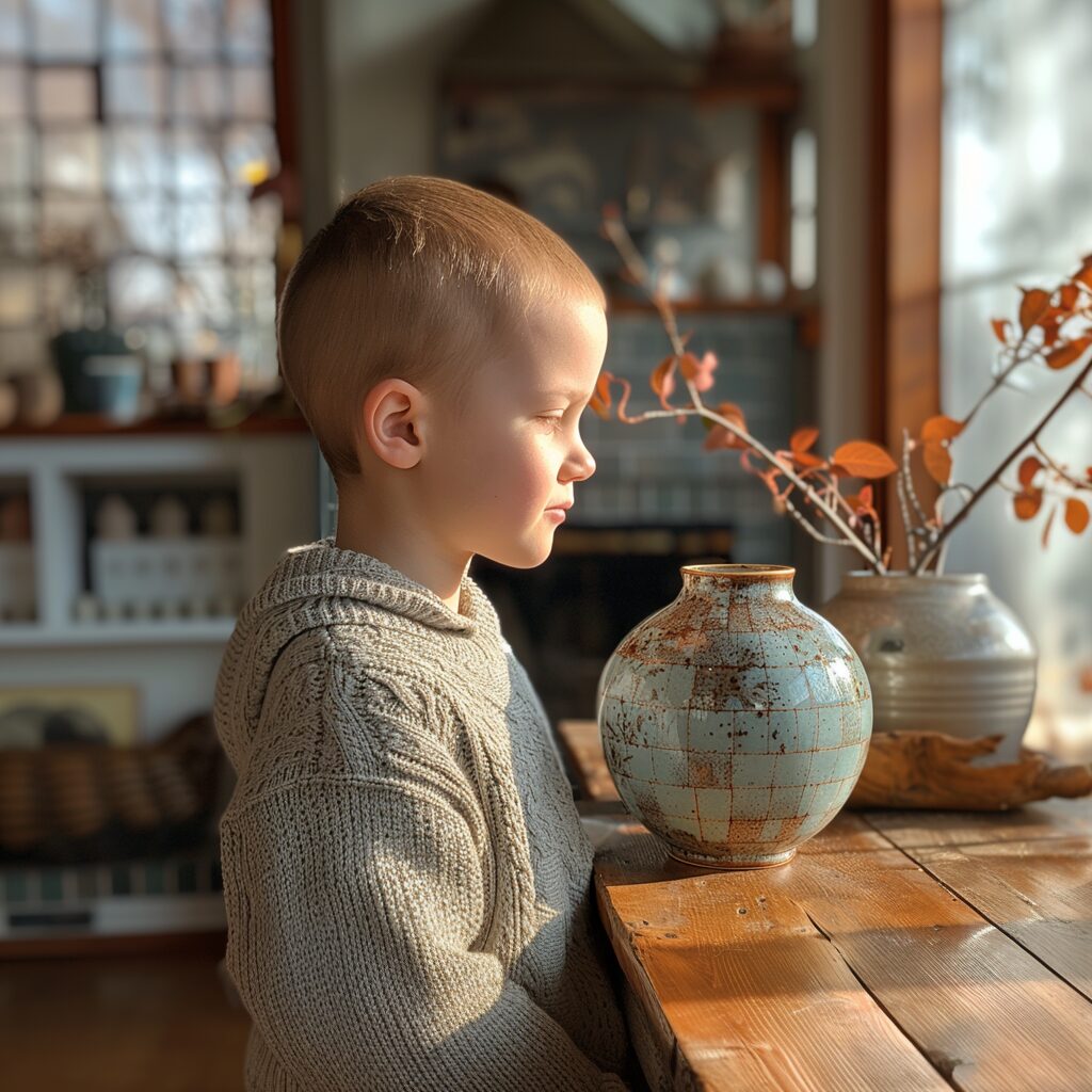 Tommy notices the vase | Source: Midjourney