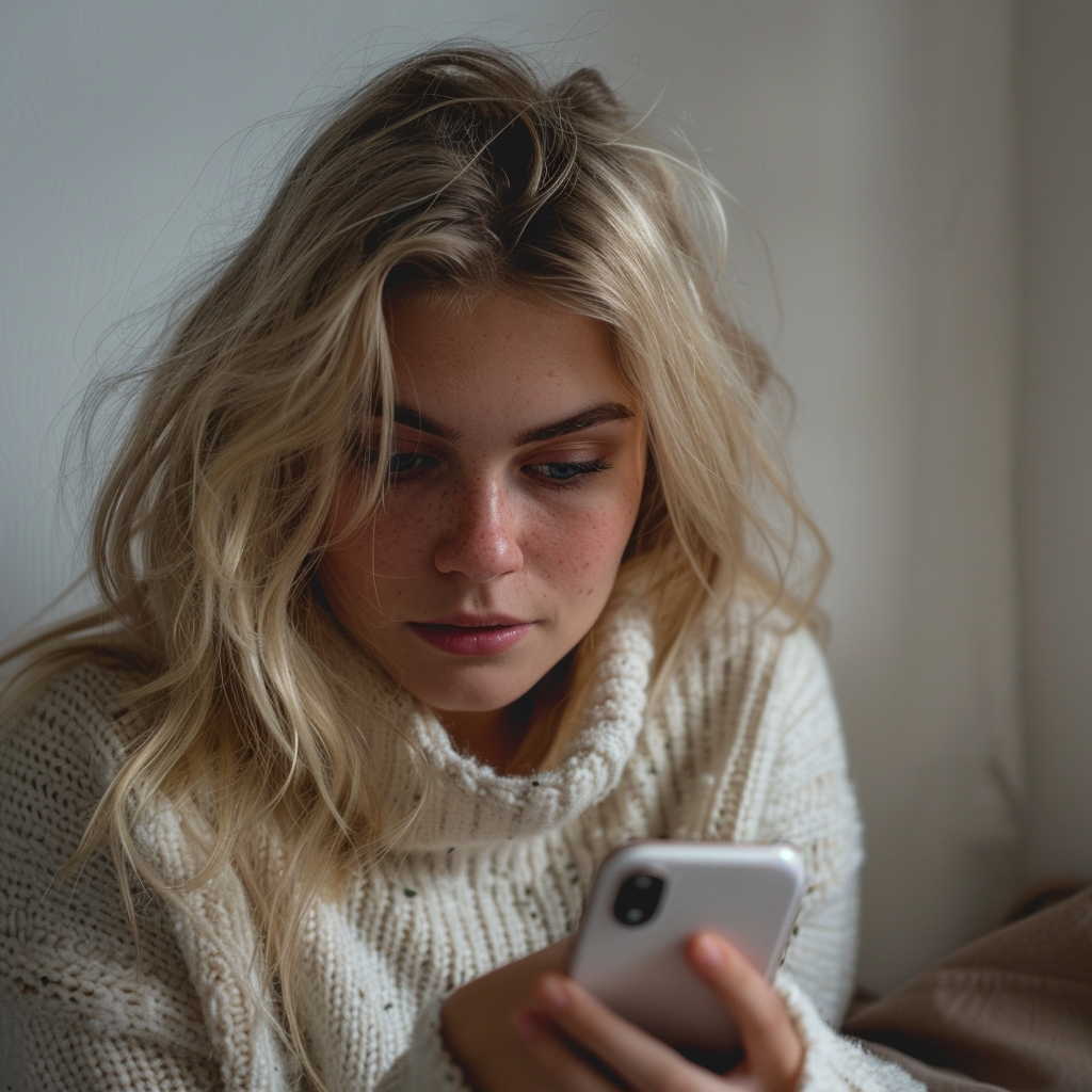 Woman texting on her phone | Source: Midjourney