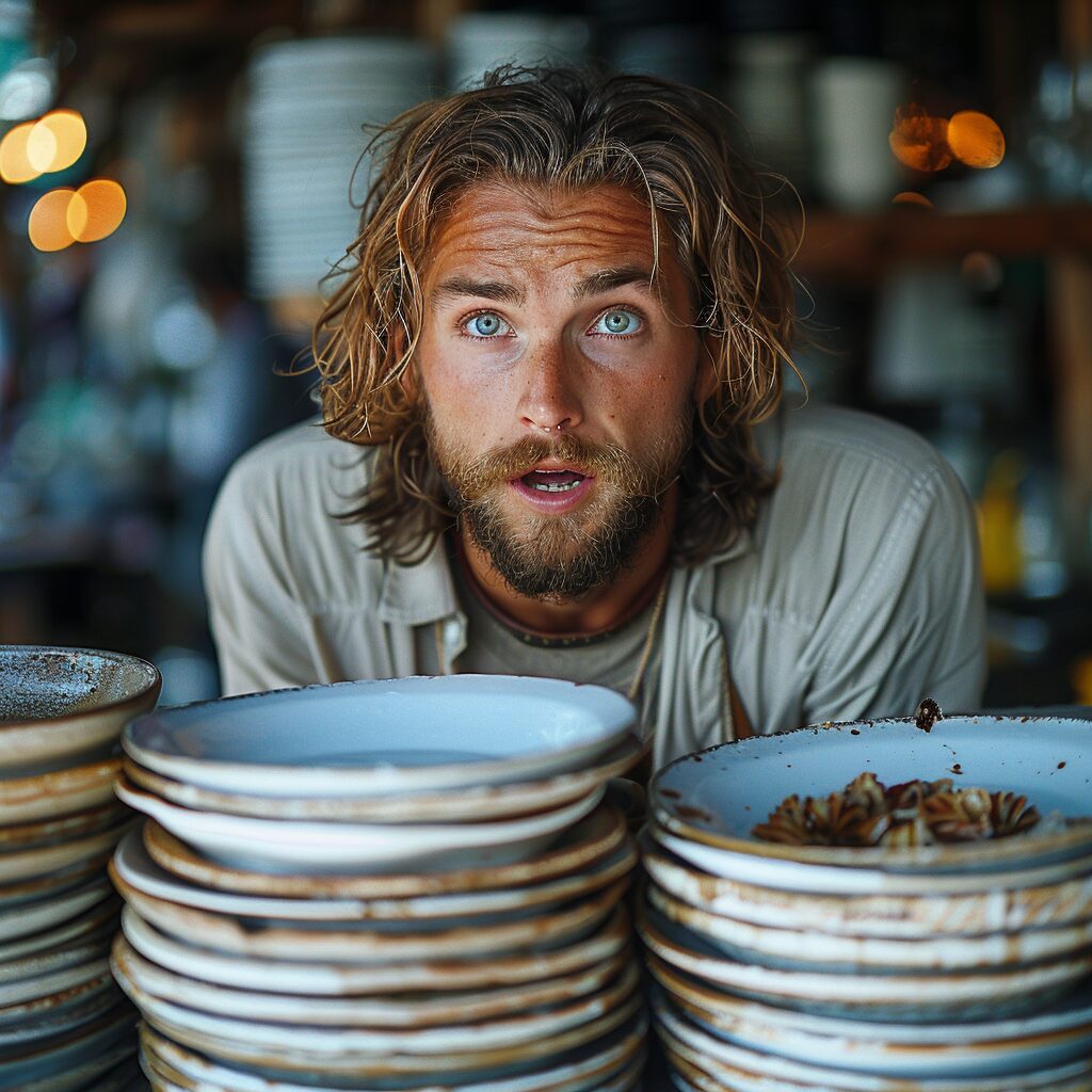 Riley sees a pile of dishes | Source: Midjourney