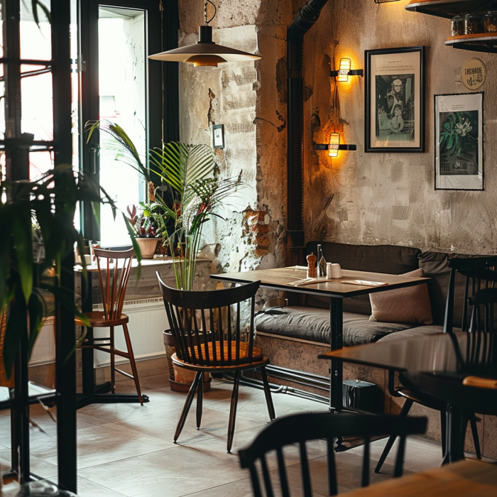 The interior of a restaurant with a modern, chic decor | Source: Midjourney