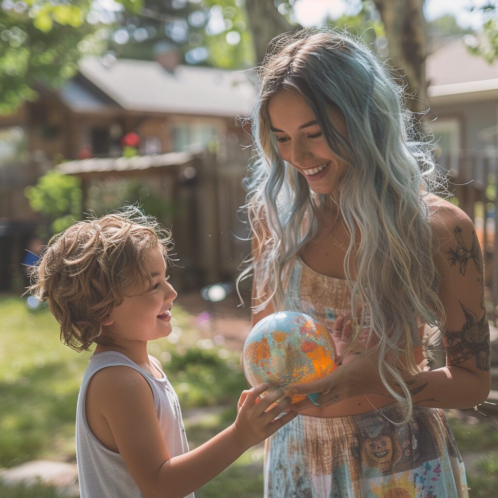 Sarah plays with Hudson in the backyard | Source: Midjourney