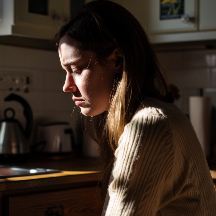 A sad woman in the kitchen | Source: Midjourney