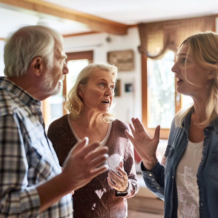 A woman arguing with her parents | Source: Midjourney