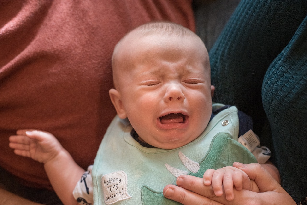 A crying baby in it