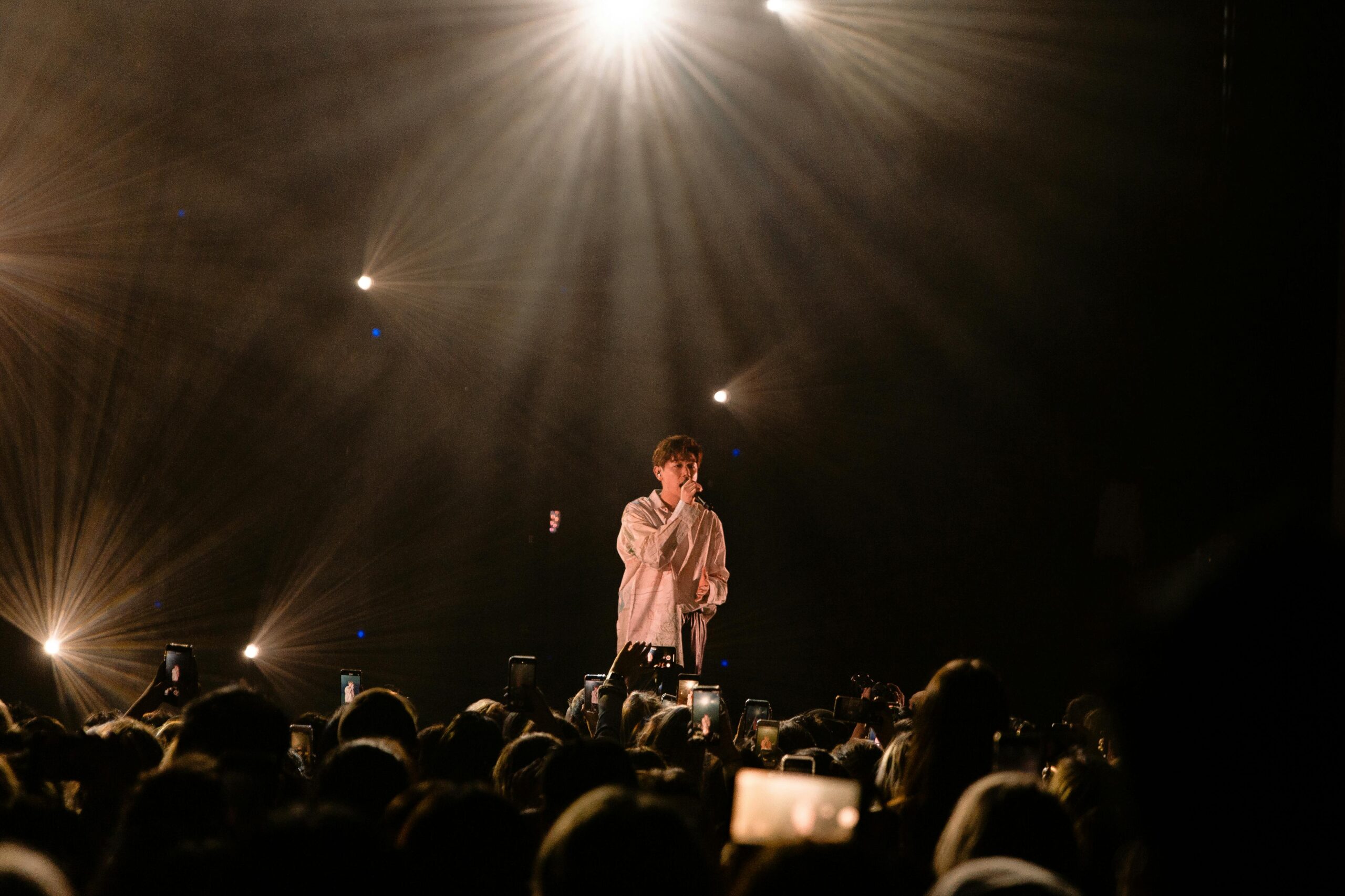 Music star performing to a crowd | Source: Pexels