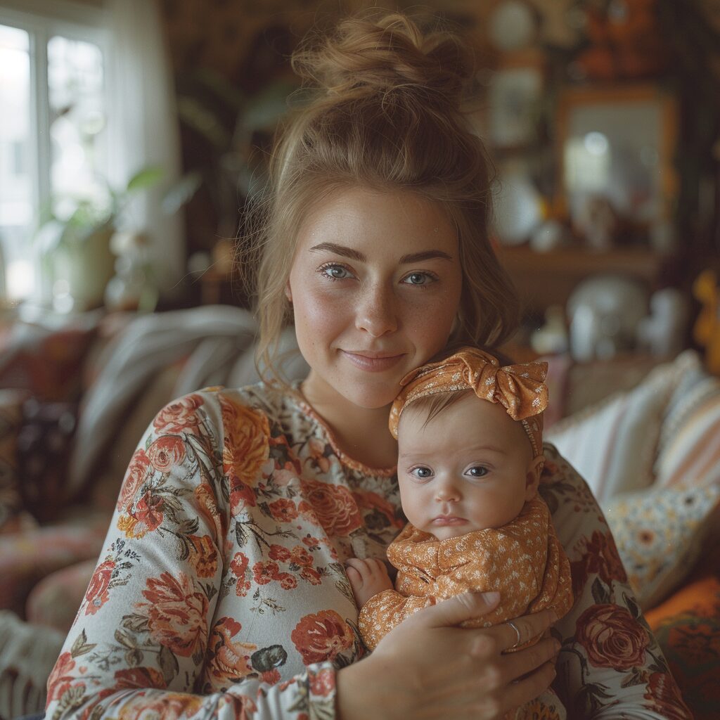 Nina holds her baby | Source: Midjourney