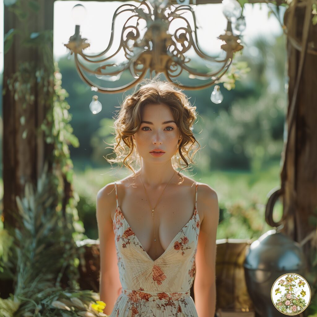 Lena stands at the altar in a simple dress | Source: Midjourney